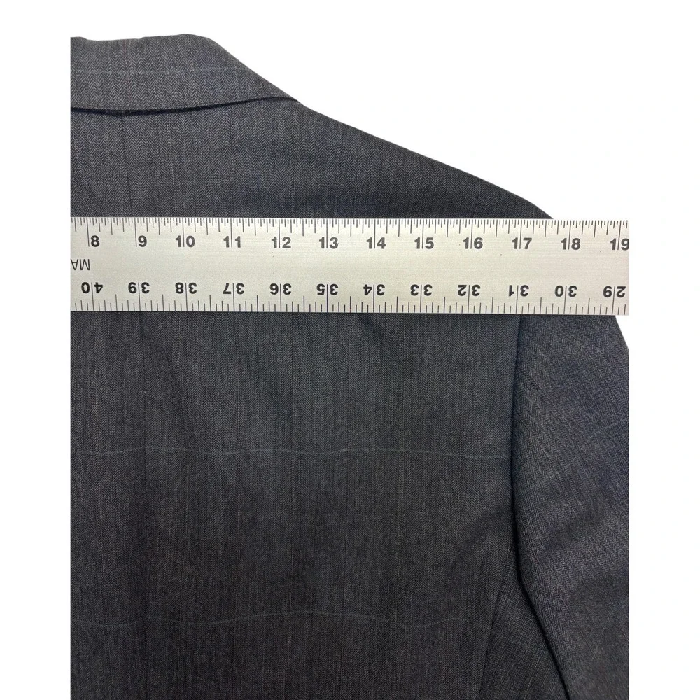 vtg 90s USA Made 38R 32x30 Gray Herringbone Stripe 2pc Pant Suit Wool Wide Leg